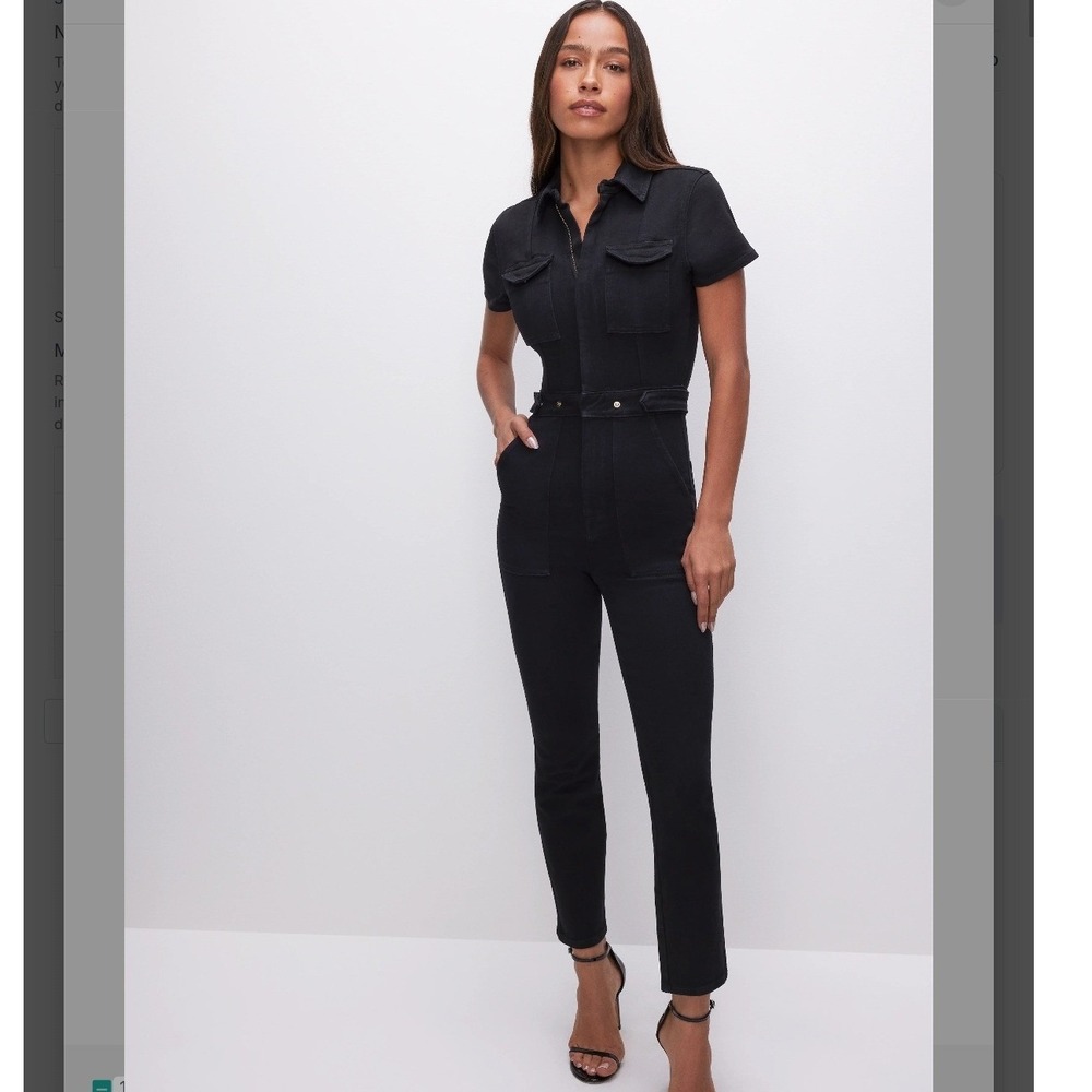 NWT GOOD AMERICAN Utility Jumpsuit Black Short Sleeve Belted Cargo 3XL